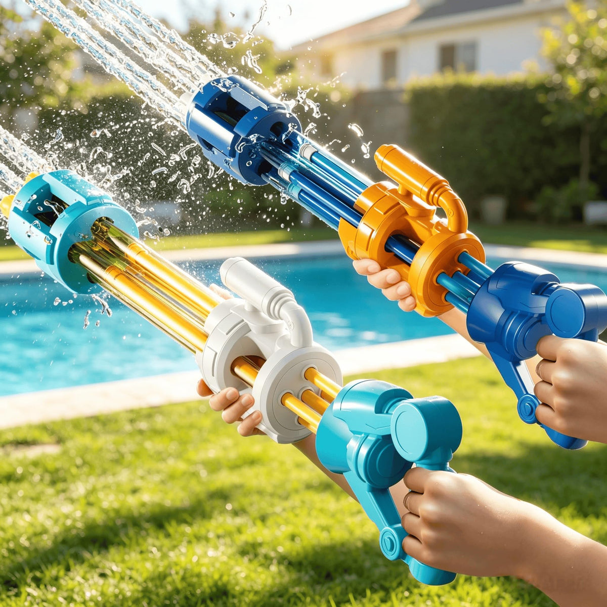 KIZONLY two-pack water guns front view for sunny backyard fun and easy family battles.
