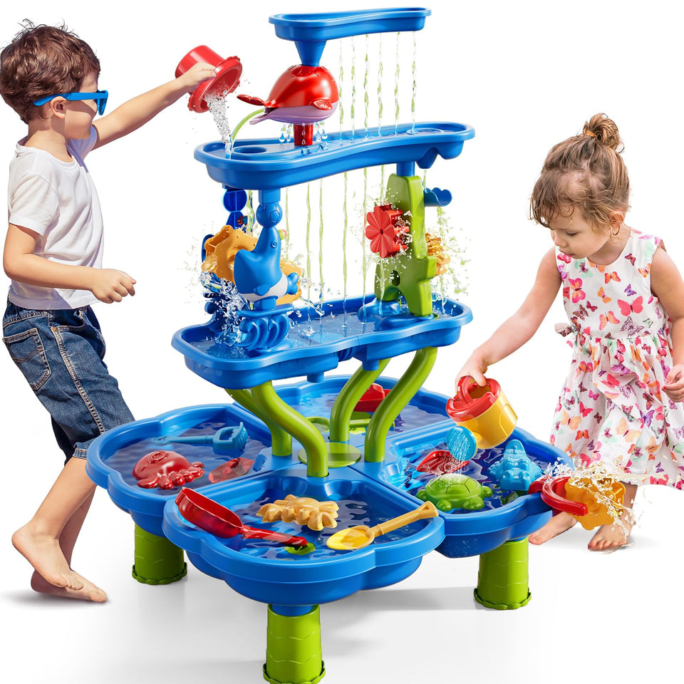 KIZONLY water table for toddlers with four tiers promoting tactile play and coordination.