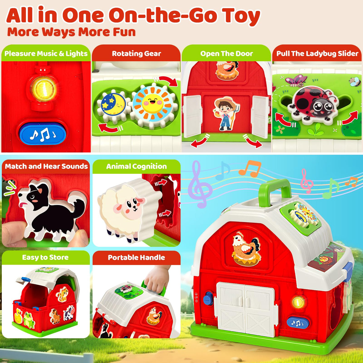 KIZZYEA barn door opening with a friendly farmer for imaginative play