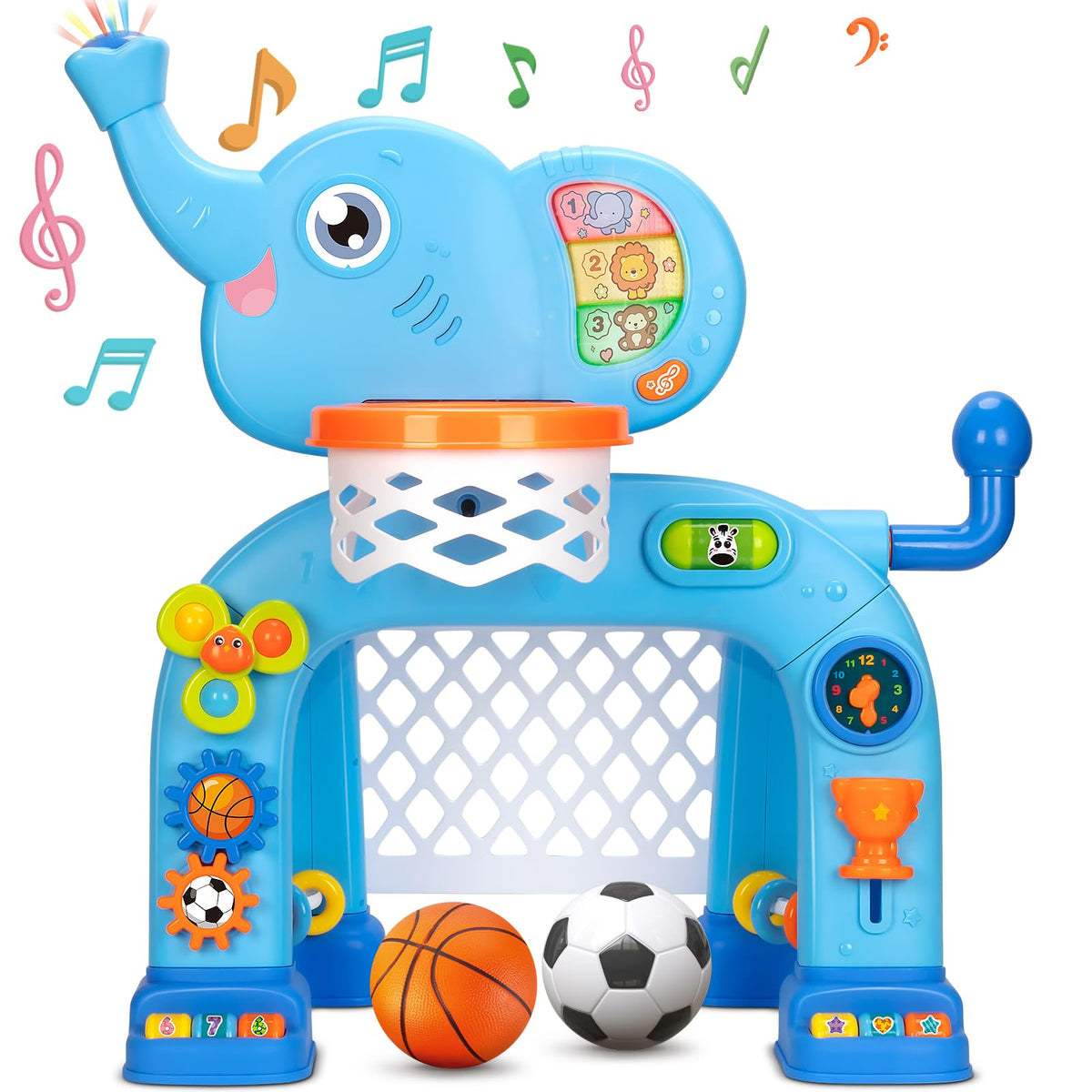 KIZZYEA elephant basketball hoop helps improve hand-eye coordination through shooting.