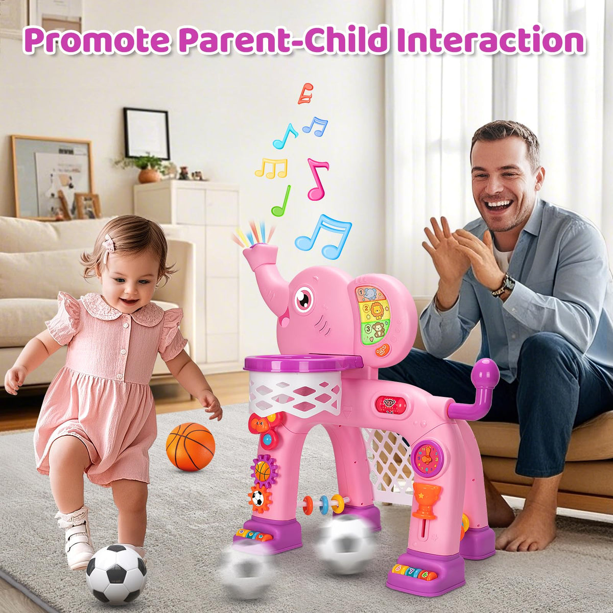 KIZZYEA elephant sports toy buttons-gear offers interactive fine-motor play