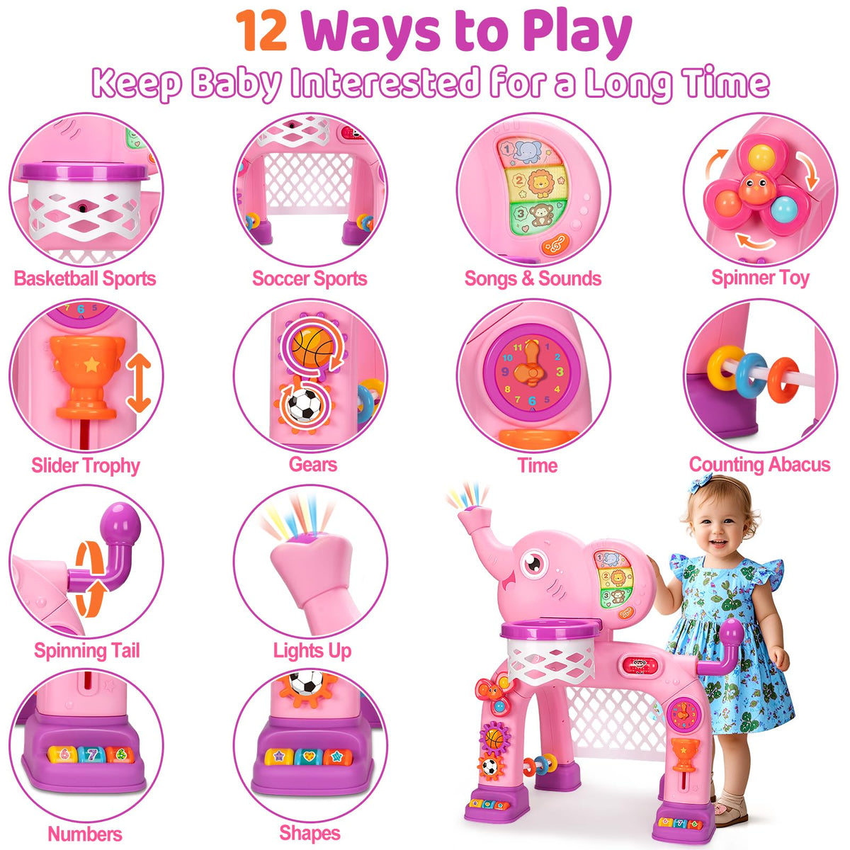 KIZZYEA elephant sports toy lights-trunk lights up during music and play