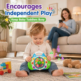 KIZZYEA toddler travel toy in car-seat play with bright pages and music.