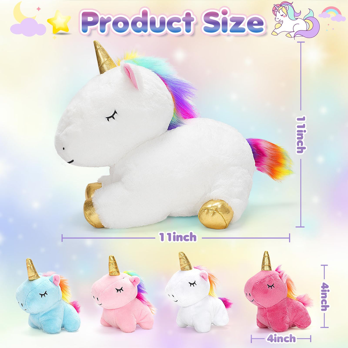 KIZZYEA blue baby unicorn plush inviting tea party pretend play.