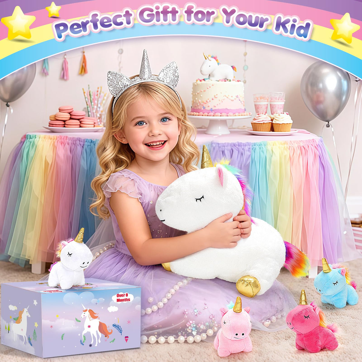 KIZZYEA pink baby unicorn plush for cuddling and storytelling.