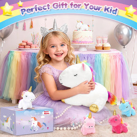 KIZZYEA pink baby unicorn plush for cuddling and storytelling.