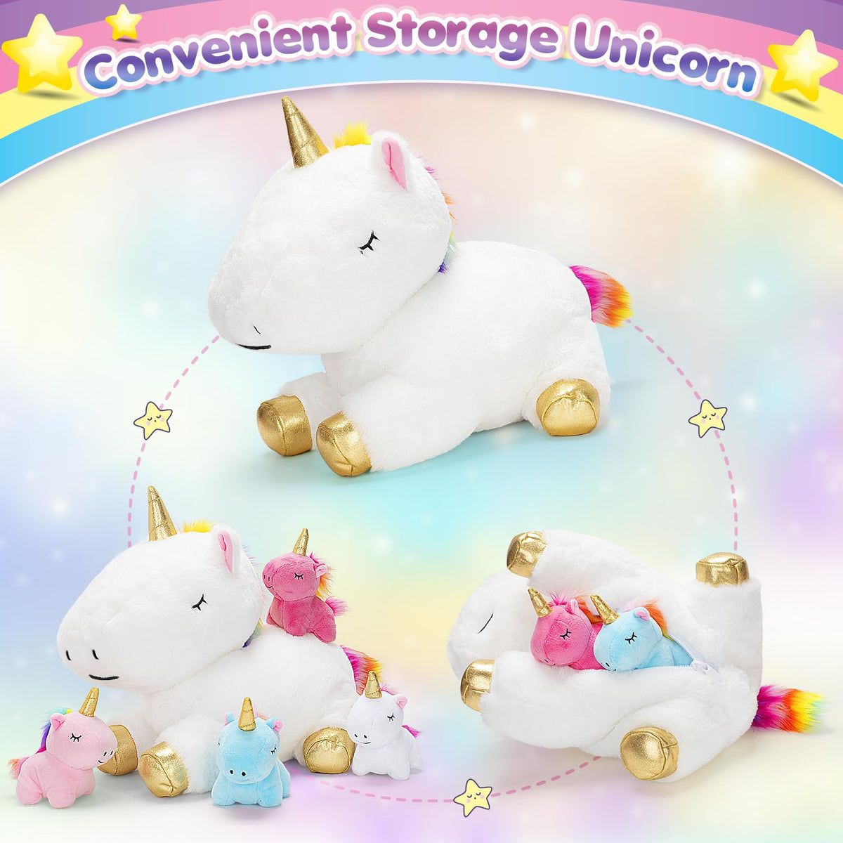 KIZZYEA purple baby unicorn plush colorful sibling pretend play.