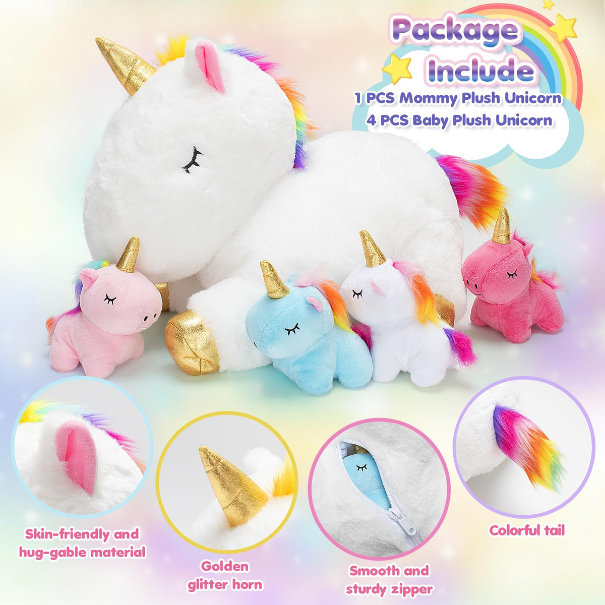 KIZZYEA white baby unicorn plush matching cozy bedtime cuddles.