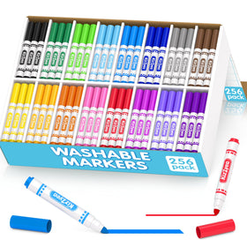 KIZZYEA 256-pack washable markers in organized box ready for classroom use.
