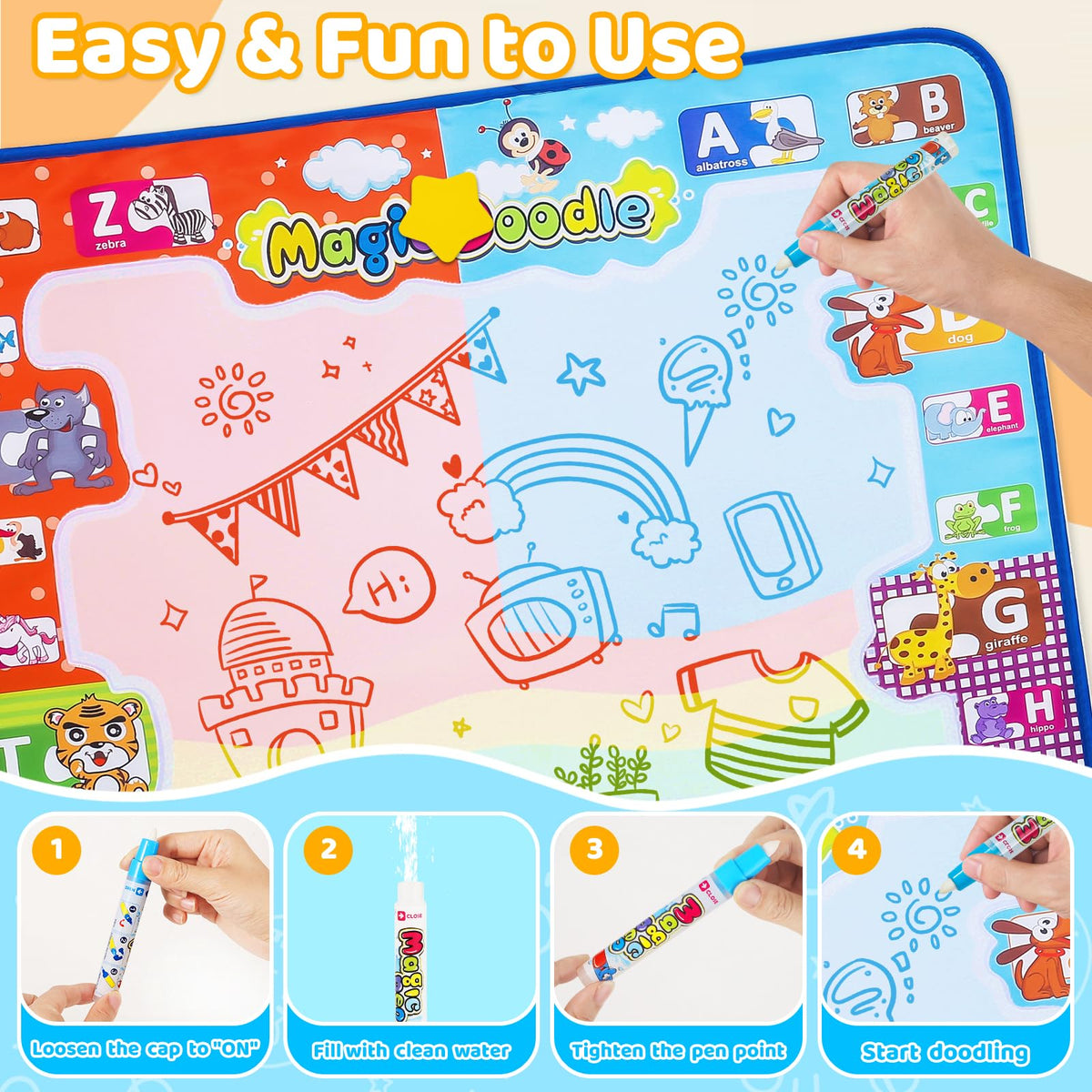 KIZZYEA family-playing scene shows cooperative doodling for shared fun.