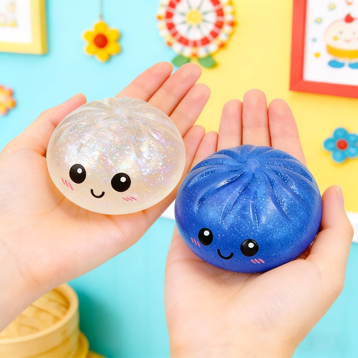 kjsdsss glitter dumplings desk toy with shimmering interior