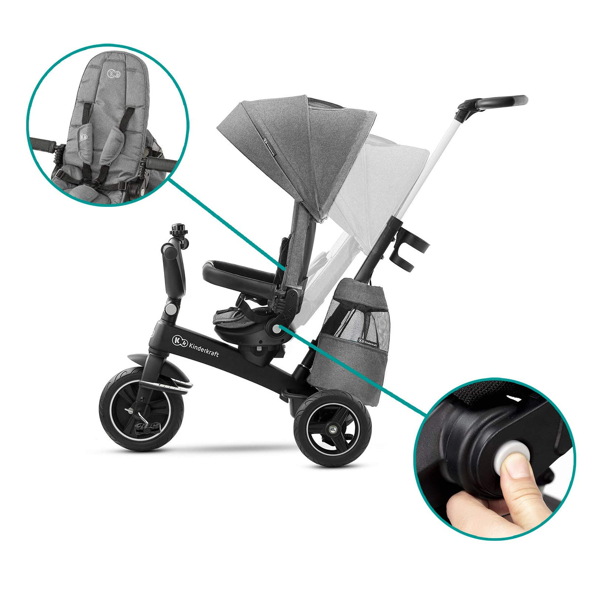 Kinderkraft Easystwist tricycle puncture-resistant wheels ensure smooth outdoor journeys