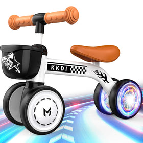KKdi baby balance bike glowing wheels for safer night rides.