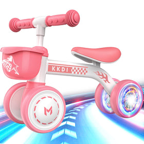 Kkdi Baby Balance Bike pink front view with sturdy frame for secure rides.