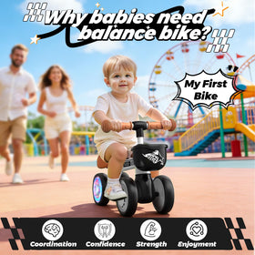 KKdi balance bike with soft seat and non-slip grips for comfort.
