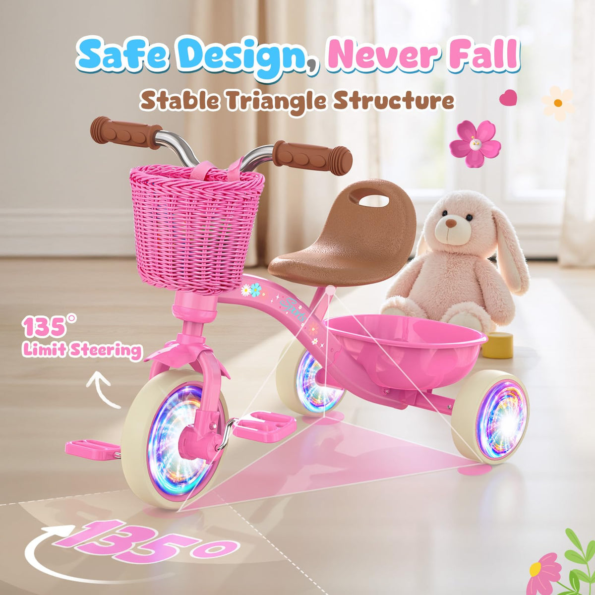 Kkdi Tricycle with 4-level adjustable seat for growing children.