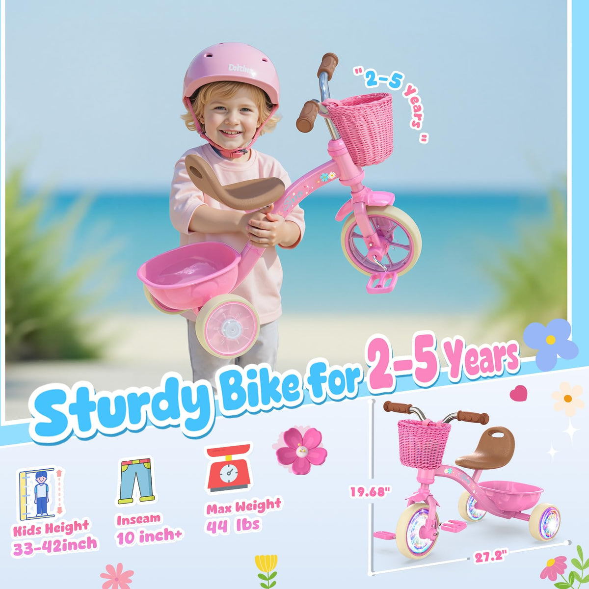 Kkdi Toddler Tricycle suitable for both indoor and outdoor use.