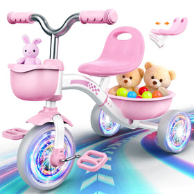 KKDI toddler tricycle pink frame for outdoor fun and growth.