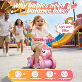 Kkdi Unicorn Balance Bike non-slip grips give secure hand placement for toddlers
