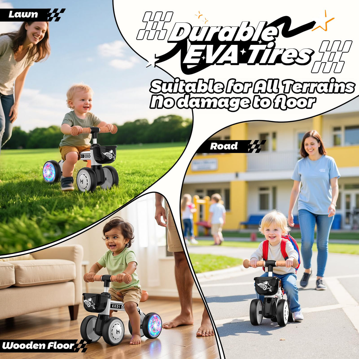 KKdi widened wheels boost stability on various surfaces.