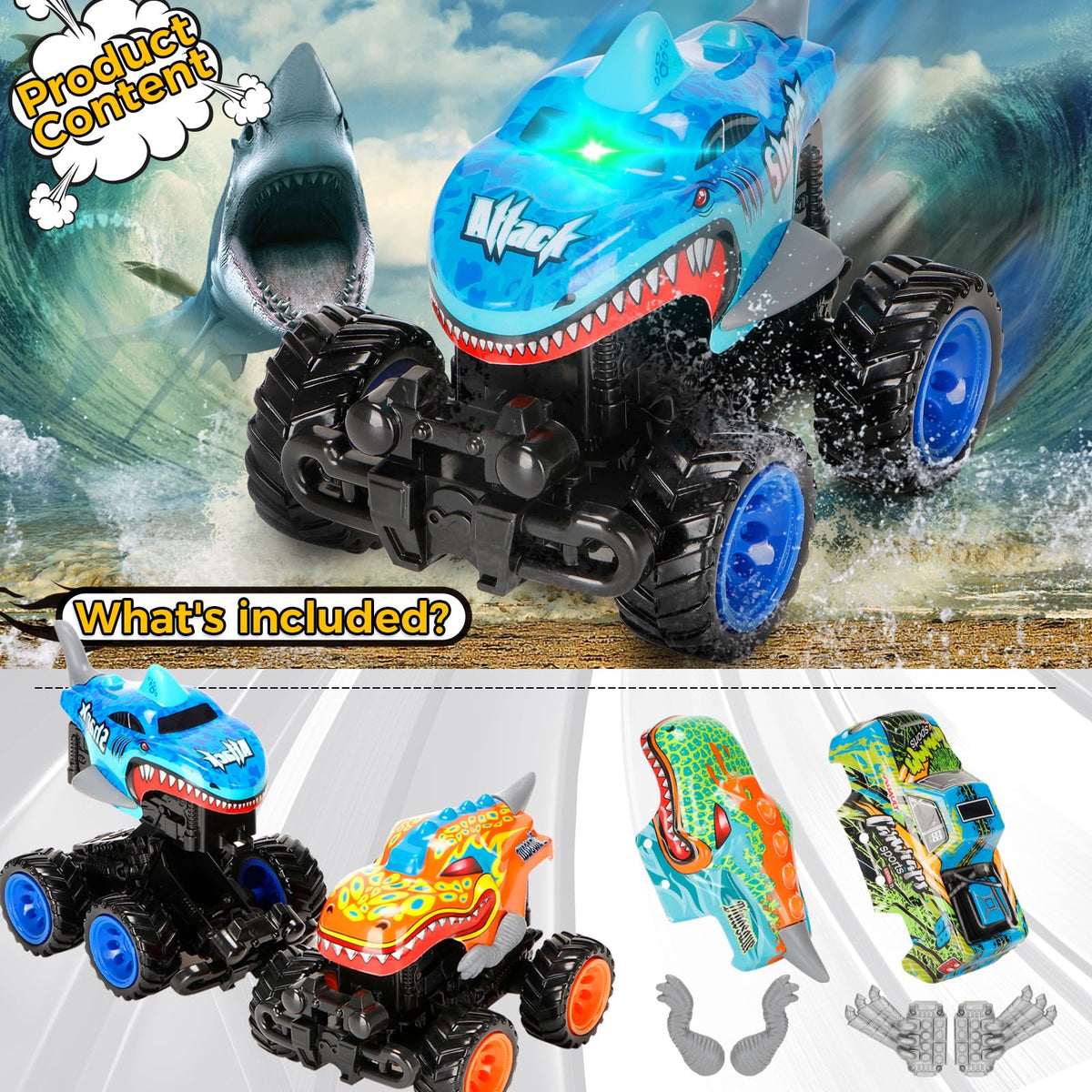 kkmon shark shell monster truck with bold graphics for action-packed play