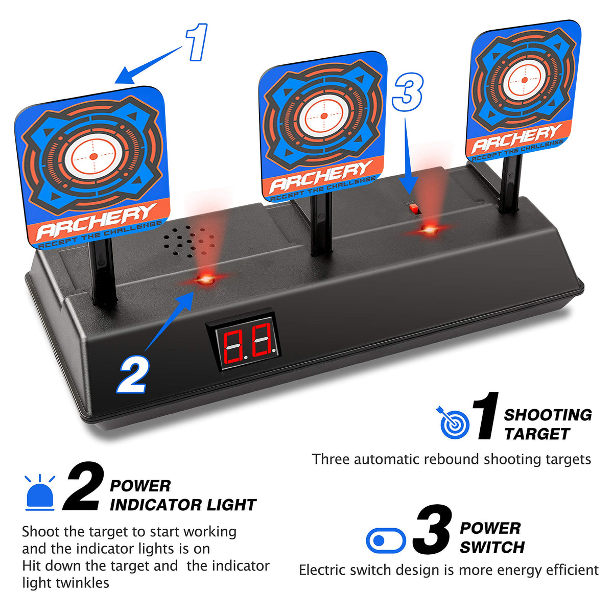 KKONES Nerf target digital score display showing hits