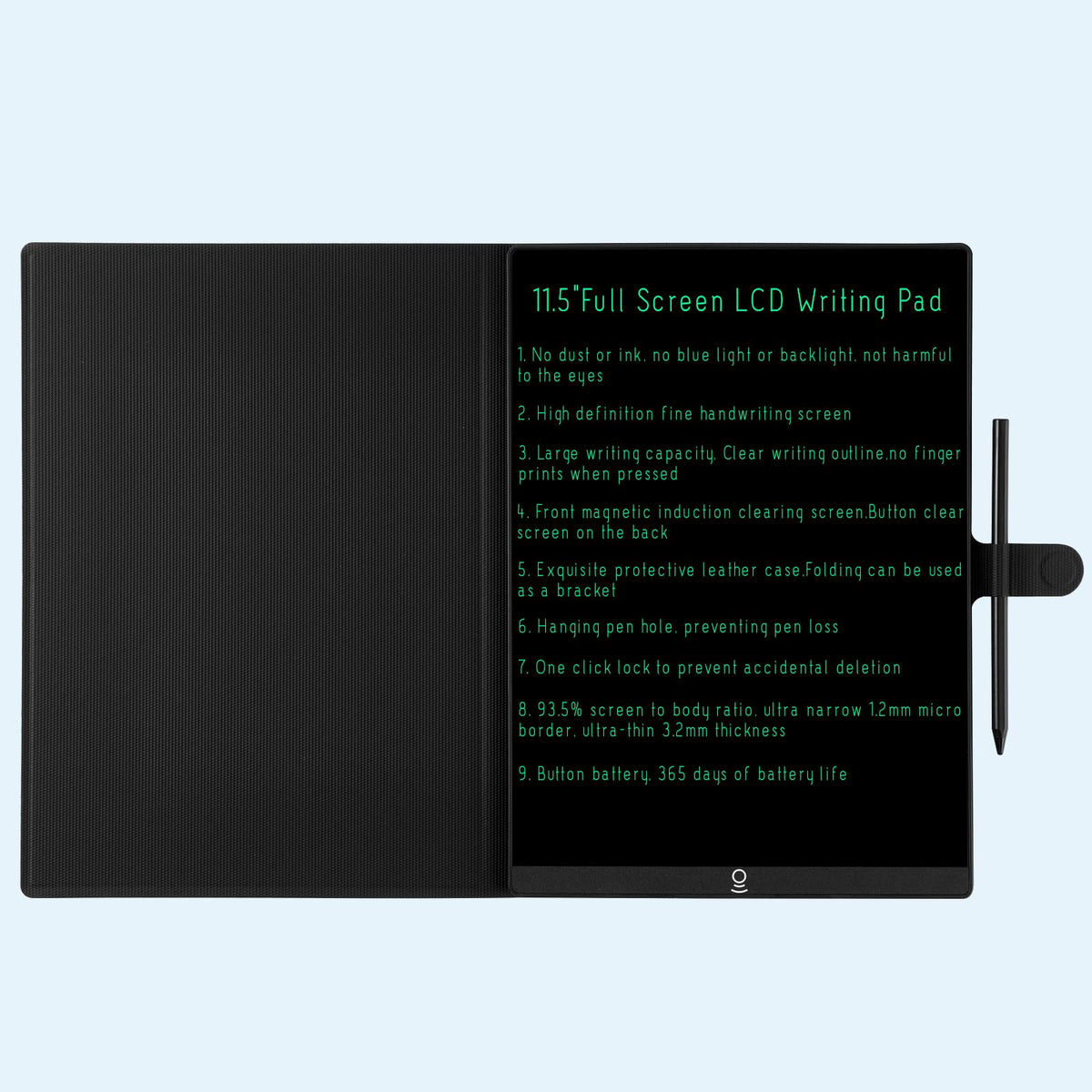 KKYSTAR erasable tablet with leather case for portable notes and light sketches.