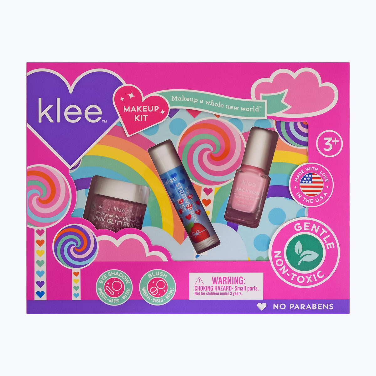 Klee Naturals Makeup Kit Strawberry Kiss lip shimmer close-up, kid-friendly color boost.