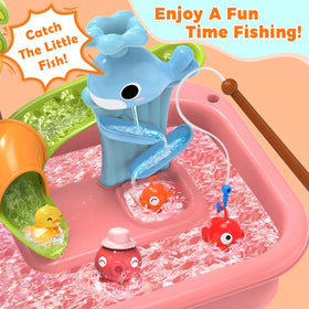Kleikyerel Water Table pink accessories boost fine motor skills during activities.