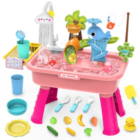 Kleikyerel Water Table pink side view promotes imaginative play with running water.