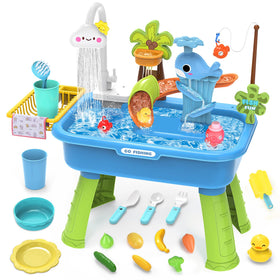 Kleikyerel water table with toddler pump enabling hands-on water flow exploration.