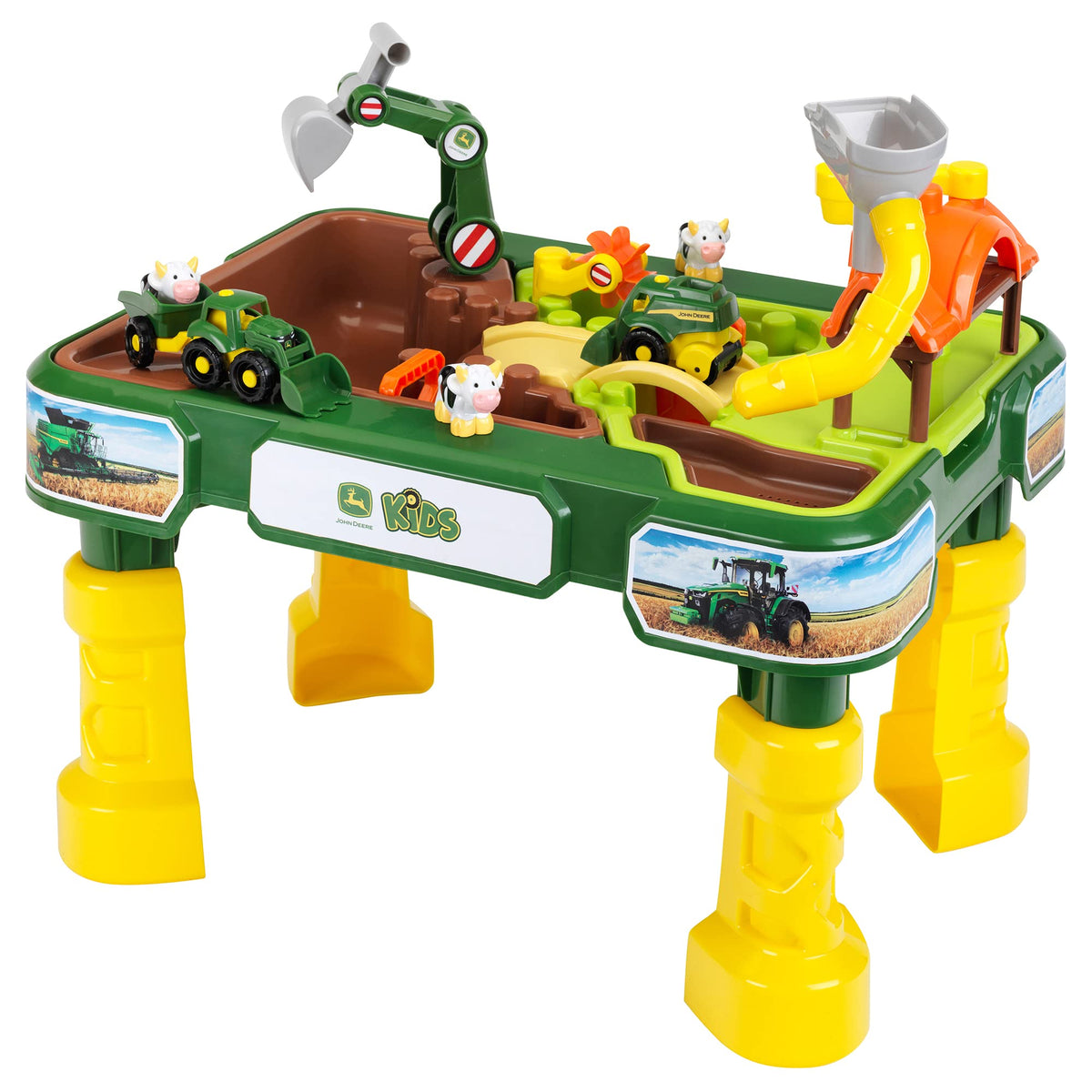 Klein John Deere farm table side view for imaginative farming play at kid height