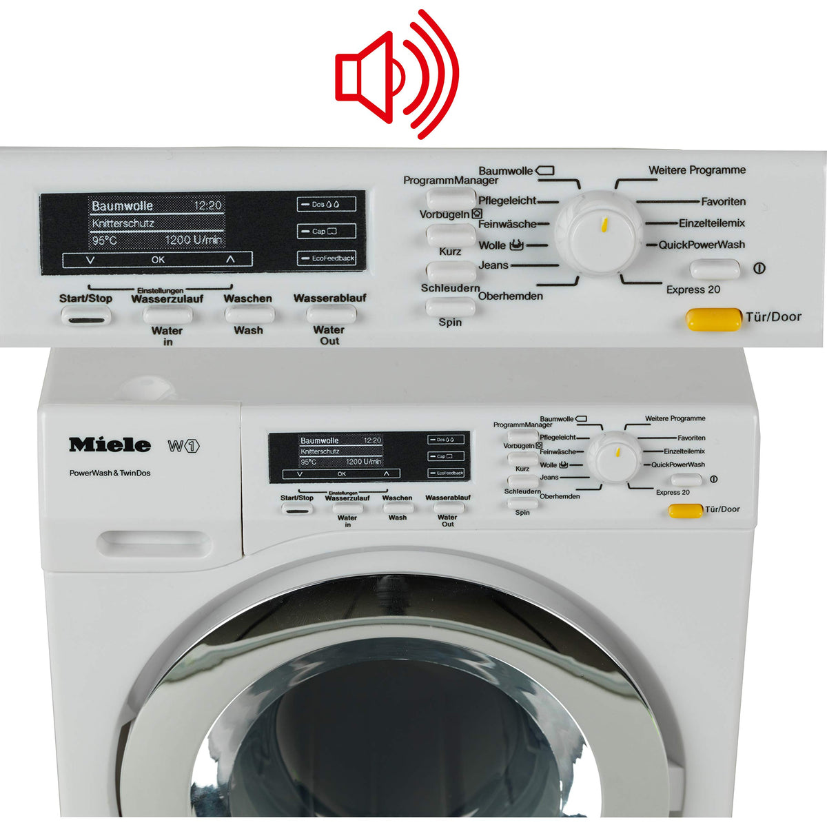 Klein Theo Miele washing machine drum with open door invites spinning cycle exploration.