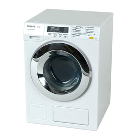 Klein Theo Miele washing machine front view, sturdy toy for imaginative play.