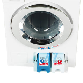 Klein Theo Miele washing powder packets included for realistic role-play scenarios.