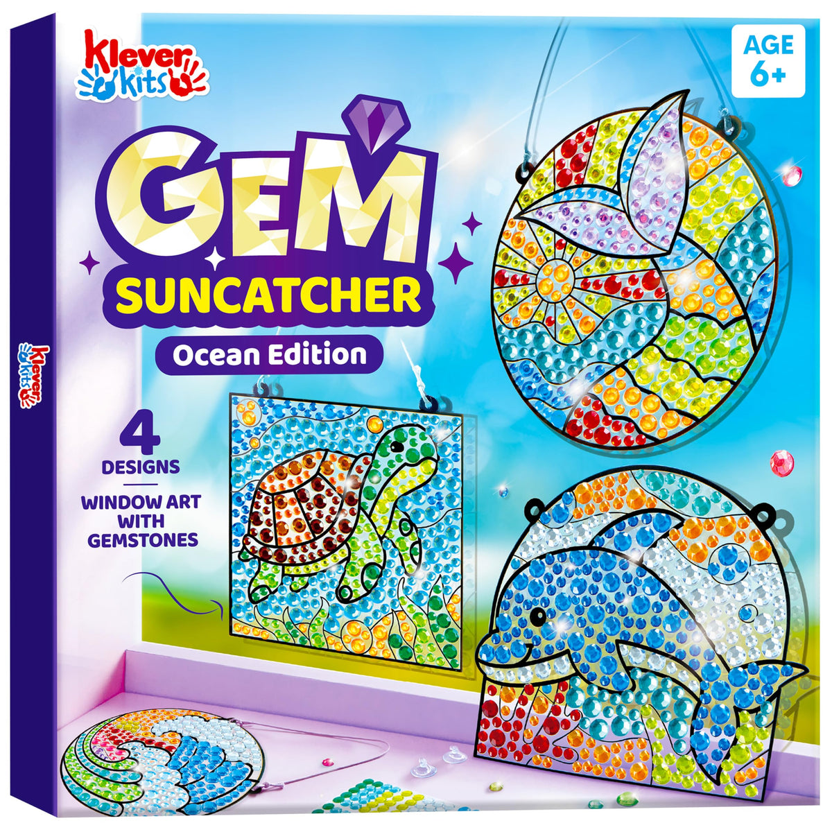 Klever Kits Diamond Art Kids Sea Turtle Circle suncatcher boosts fine motor skills