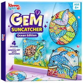 Klever Kits Diamond Art Kids Sea Turtle Circle suncatcher boosts fine motor skills