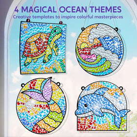 Klever Kits Diamond Art Kids Sea Turtle Oval suncatcher strengthens hand-eye coordination