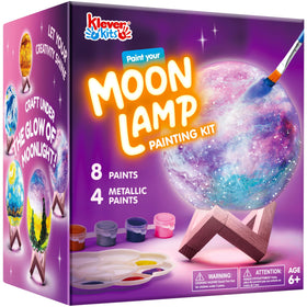 Klever Kits DIY 3D Moon Night Light glows during a cozy, kid-friendly crafting session.