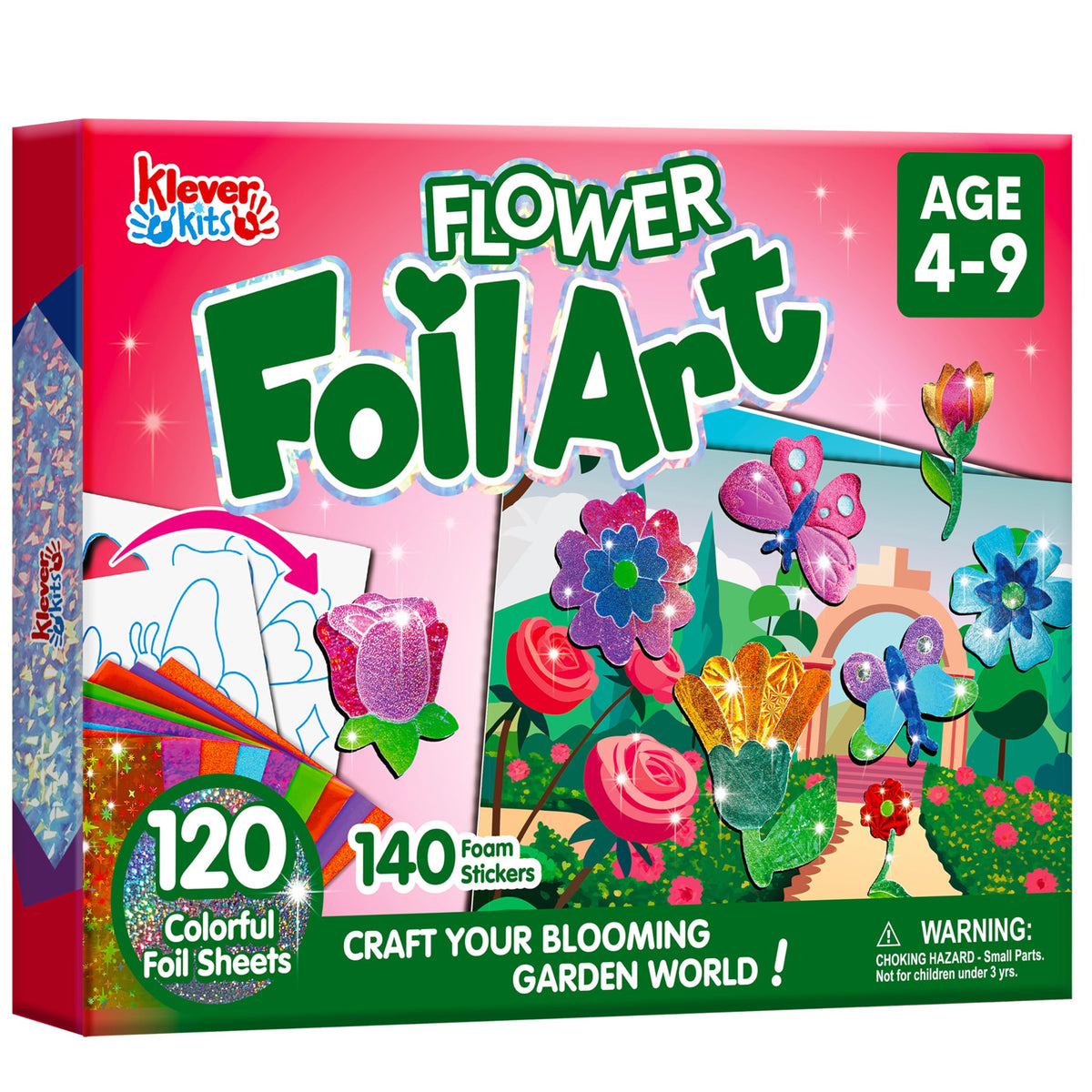 Klever Kits foil art kit stickers showing vibrant, mess-free creativity for kids
