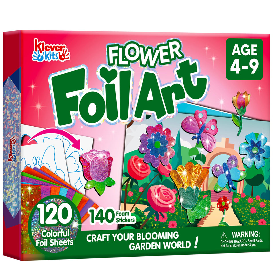Klever Kits foil art kit stickers showing vibrant, mess-free creativity for kids