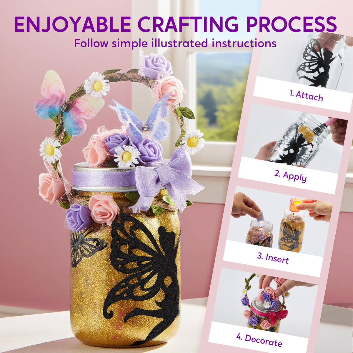 Klever Kits JOVA decorative flowers enhance fairy jar aesthetics.