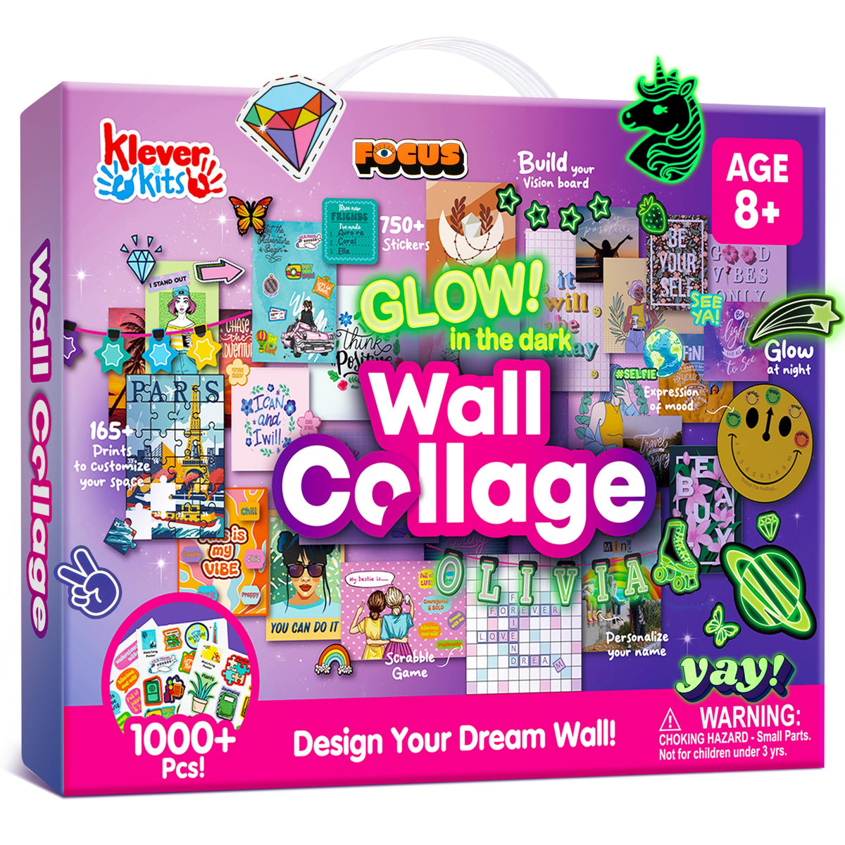 Klever Kits JOVA glow wall collage glows in the dark for teen room decor