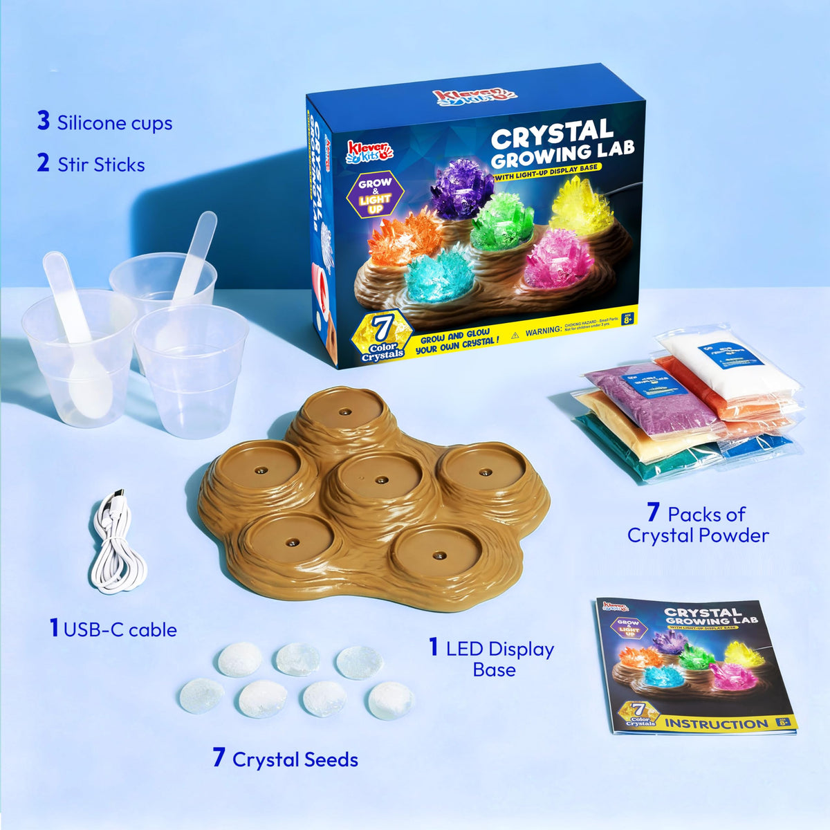 Klever Kits JOVA LED light base illuminates crystals for nighttime displays
