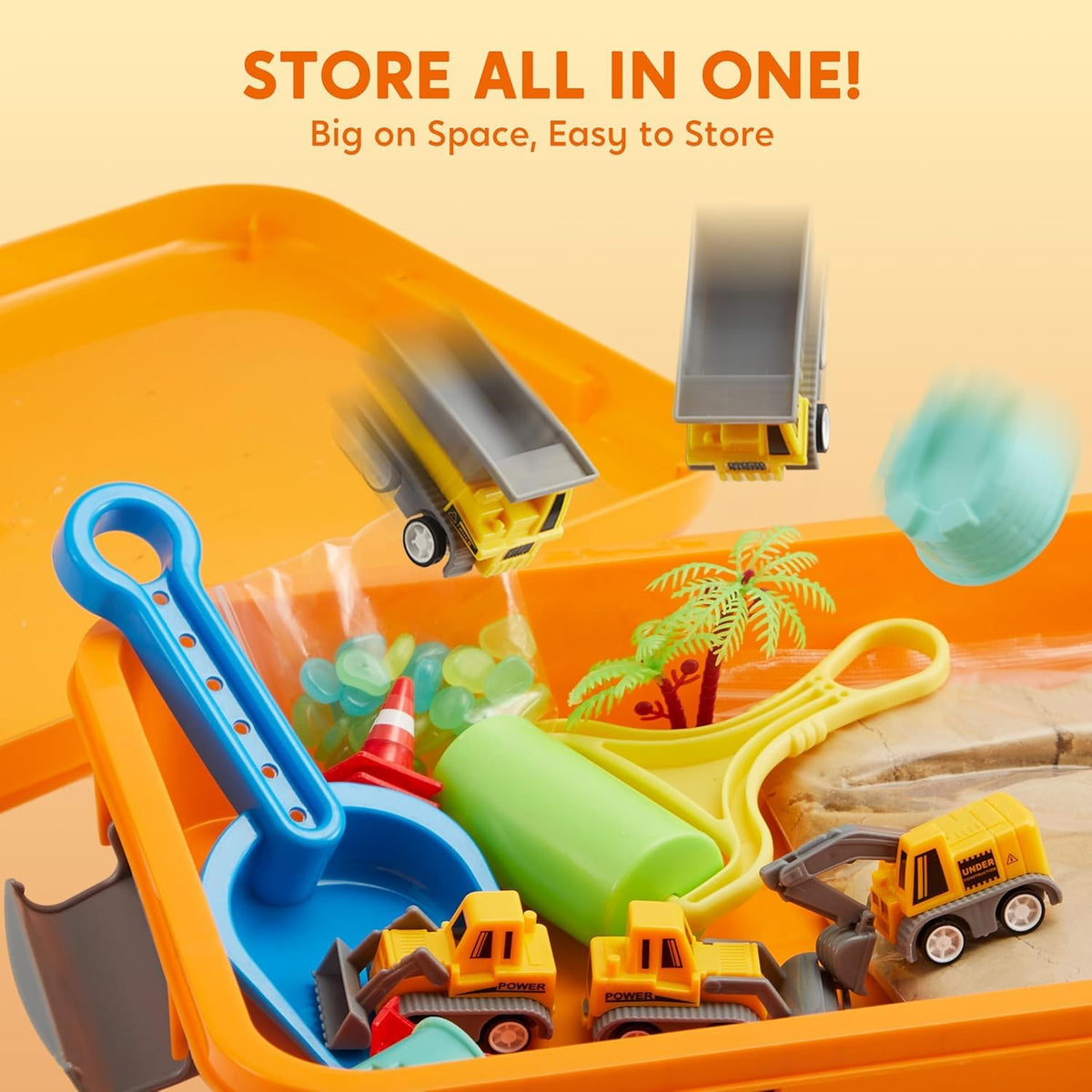 Klever Kits JOVA sandbox with lid for tidy, portable storage.