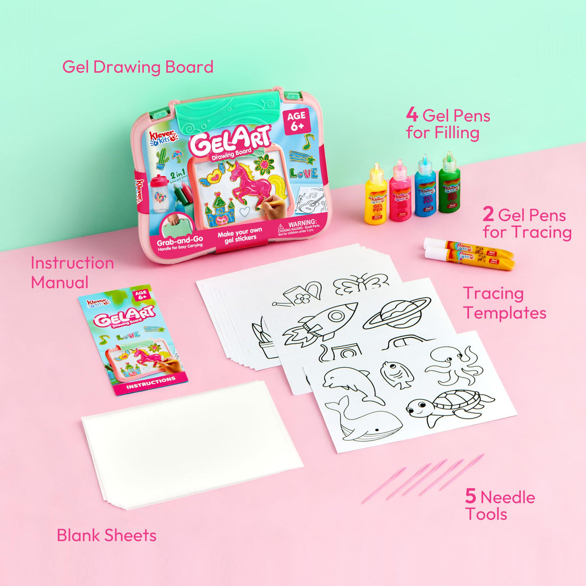Klever Kits JOVA window art displayed on glass with bright gel designs.