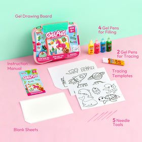 Klever Kits JOVA window art displayed on glass with bright gel designs.