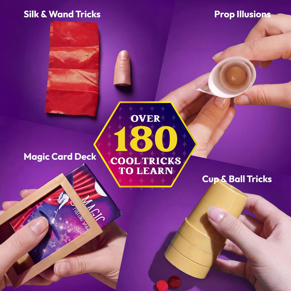 Klever Kits magic props including cups, balls, wand for beginners