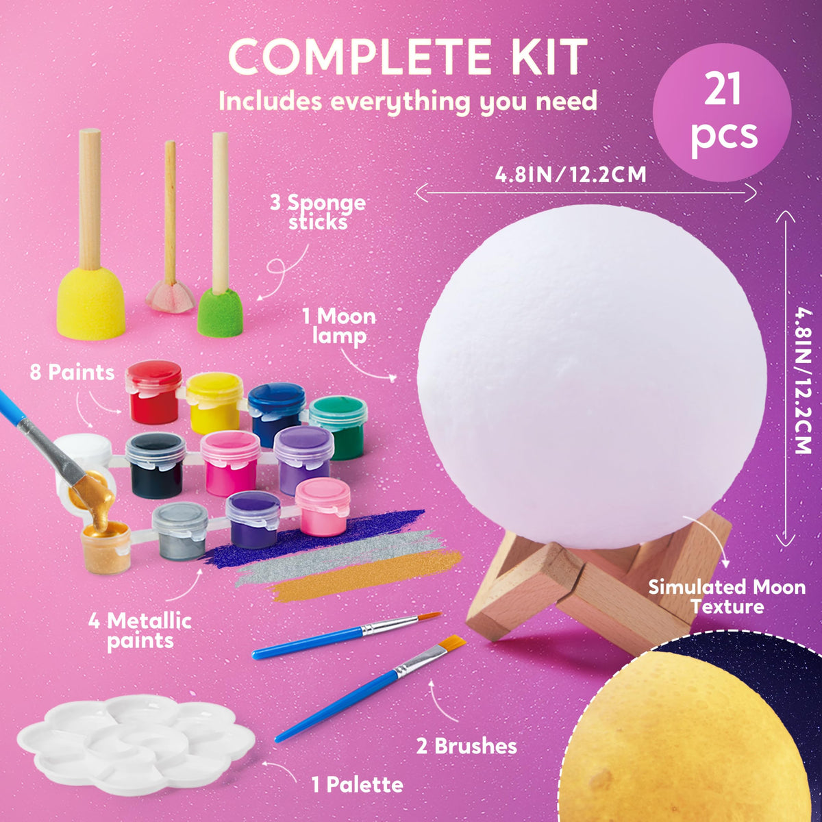 Klever Kits moon lamp in progress shows painting activity with tactile lunar texture.