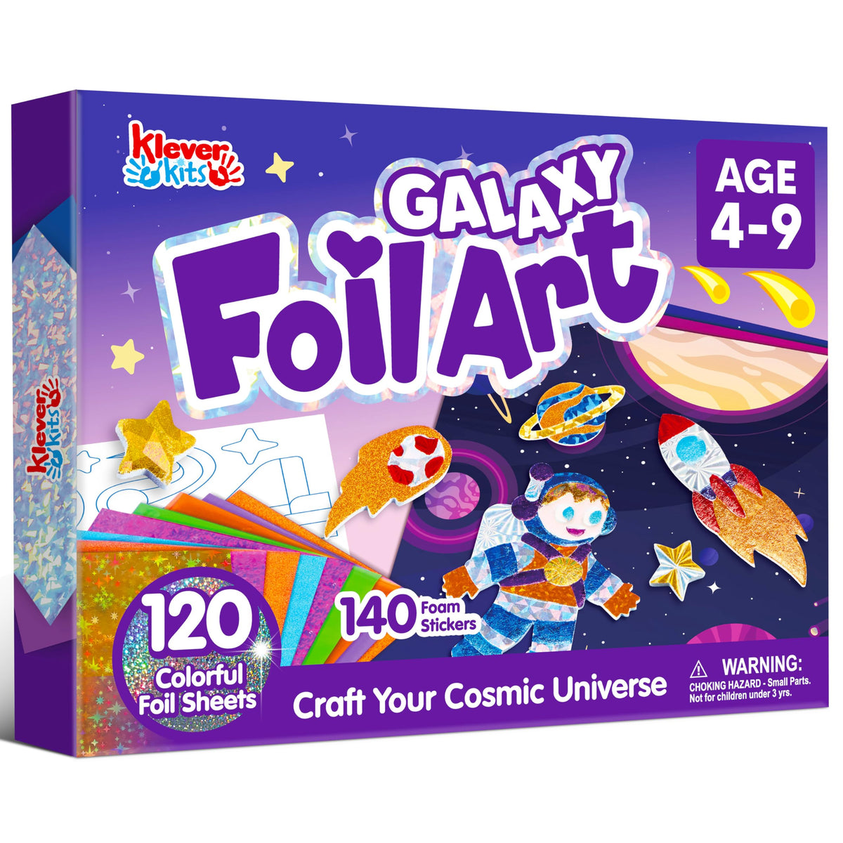 Klever Kits Outer Space Foil Art Kit pack shown for mess-free creative play